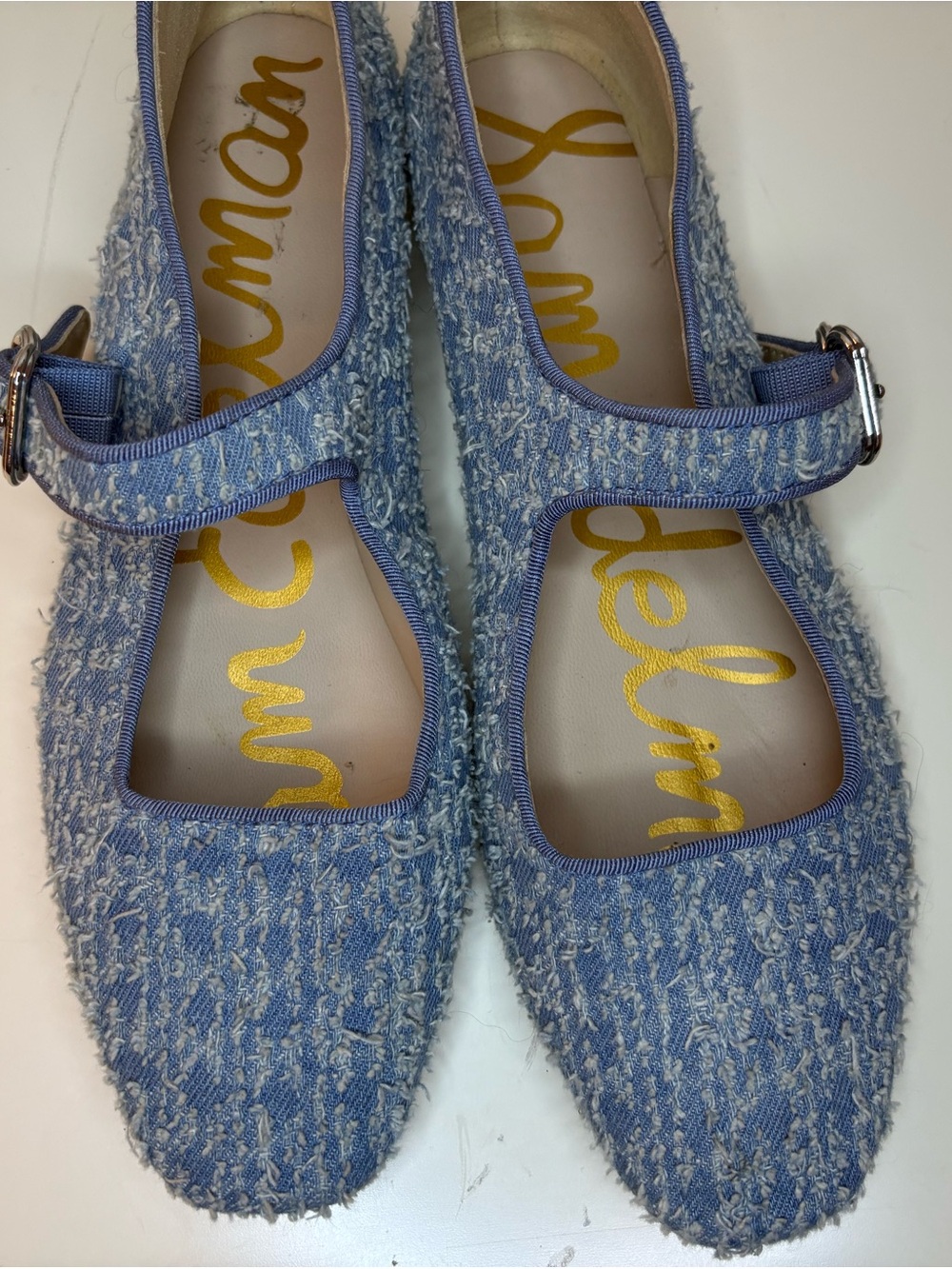 Sam Edelman Michaela- Light Denim Blue Distressed Style Mary Jane Flats - Size 8